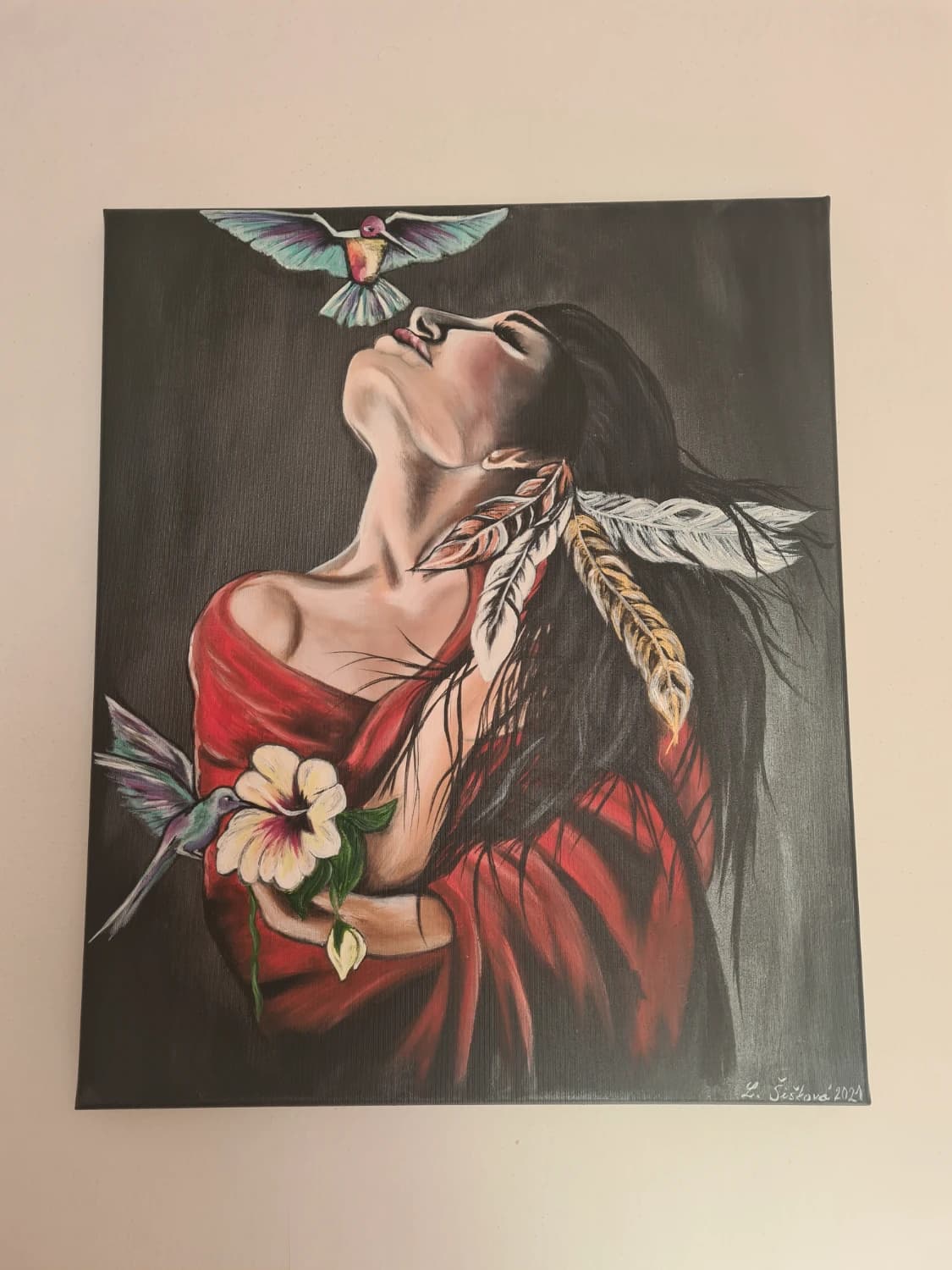 obraz-zena-s-kolibrikmi