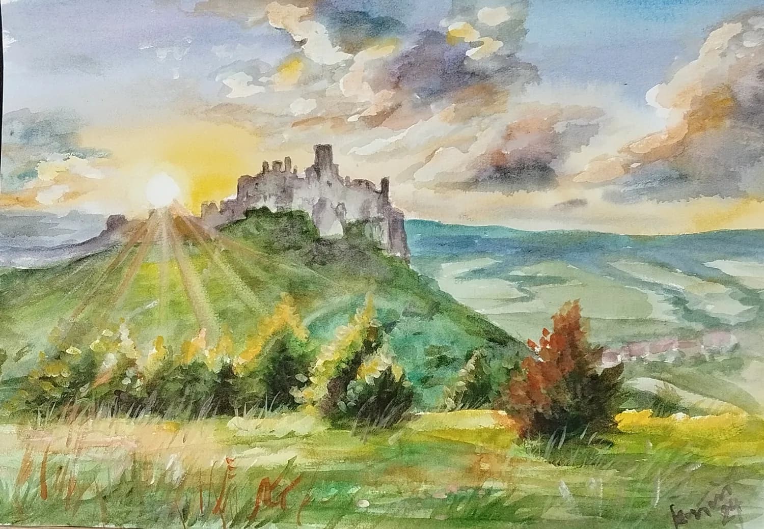 Akvarel - Spišský hrad - 1