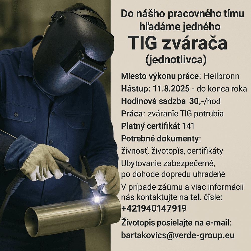 Do nášho pracovného tímu hľadáme Tig zvǍRAČA - 1